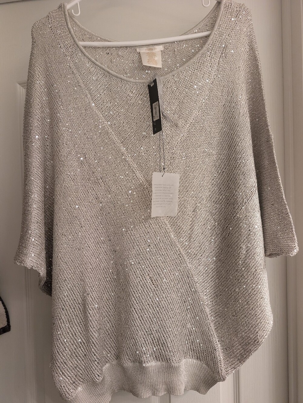 Matty M Silver Sparkle Knit Scoop Neck Top